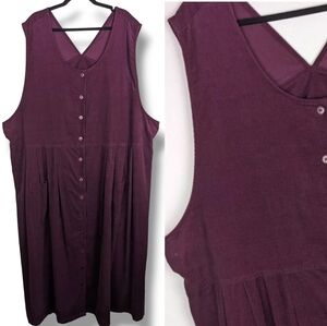 Vintage :: Corduroy Jumper Dress Pockets Button Front Plum Prairie Modest 36W